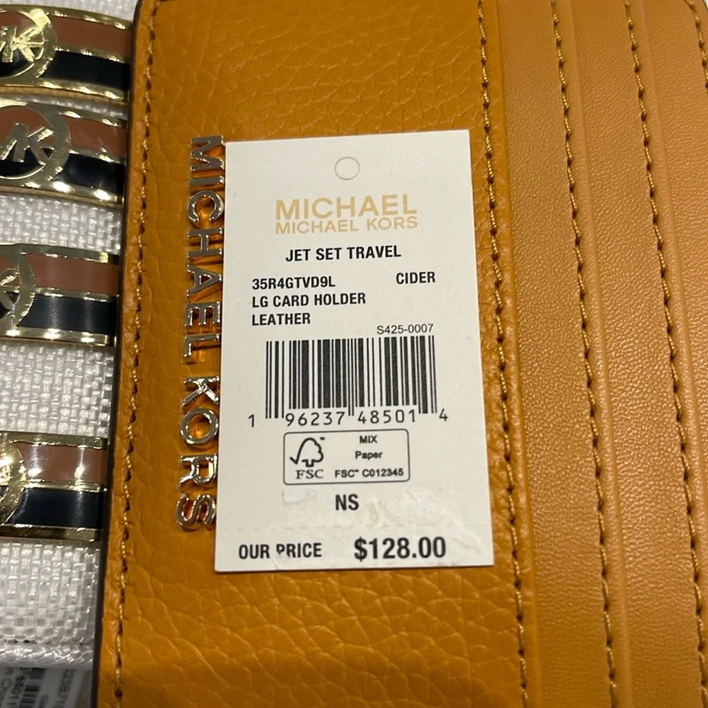 MICHAEL KORS Large Pebbled Leather Card Holder Case Cider NWT